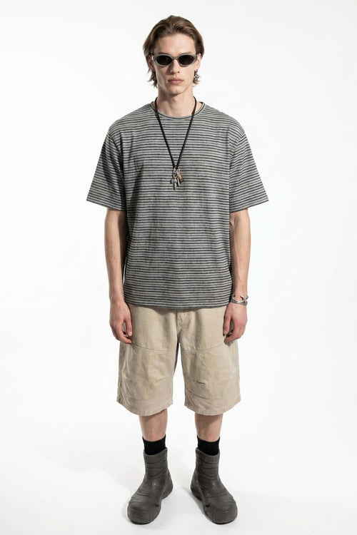 Textured Striped Loose Tee - Dark Gray