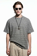 Textured Striped Loose Tee - Dark Gray