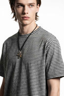 Textured Striped Loose Tee - Dark Gray