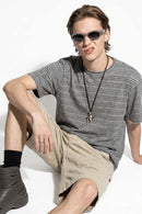 Textured Striped Loose Tee - Dark Gray