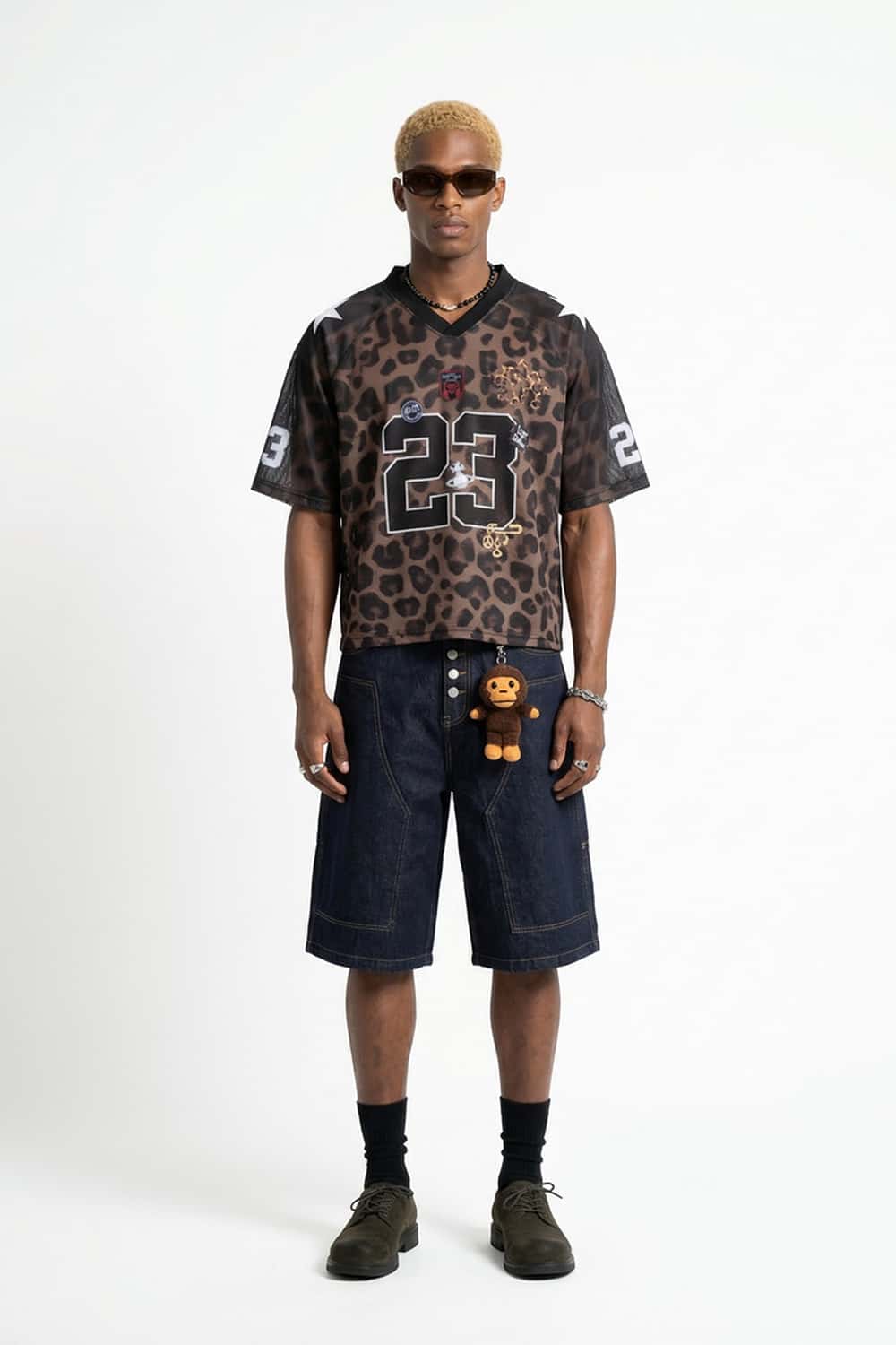 Leopard Print Mesh Jersey Tee - Black