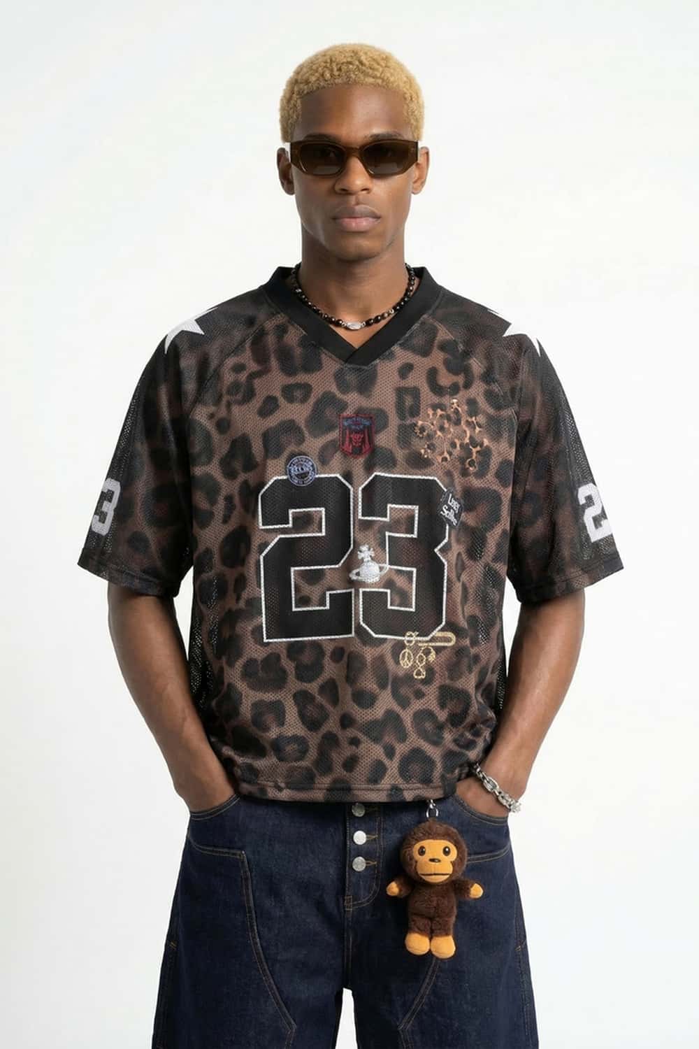 Leopard Print Mesh Jersey Tee - Black