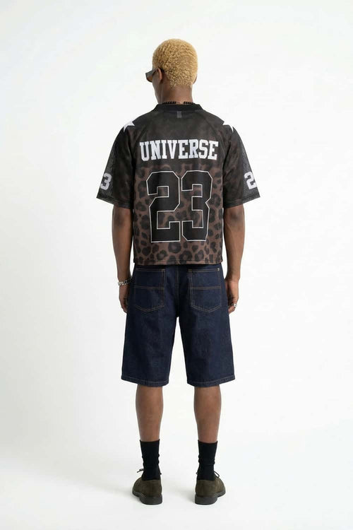 Leopard Print Mesh Jersey Tee - Black