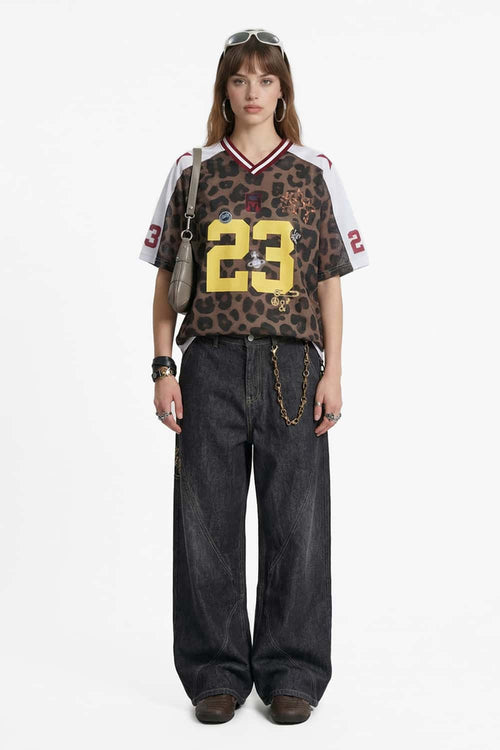 Leopard Print Mesh Jersey Tee - White