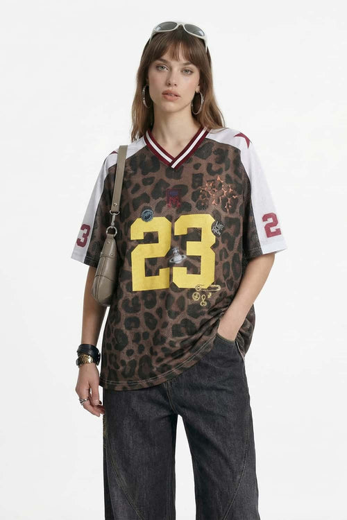 Leopard Print Mesh Jersey Tee - White