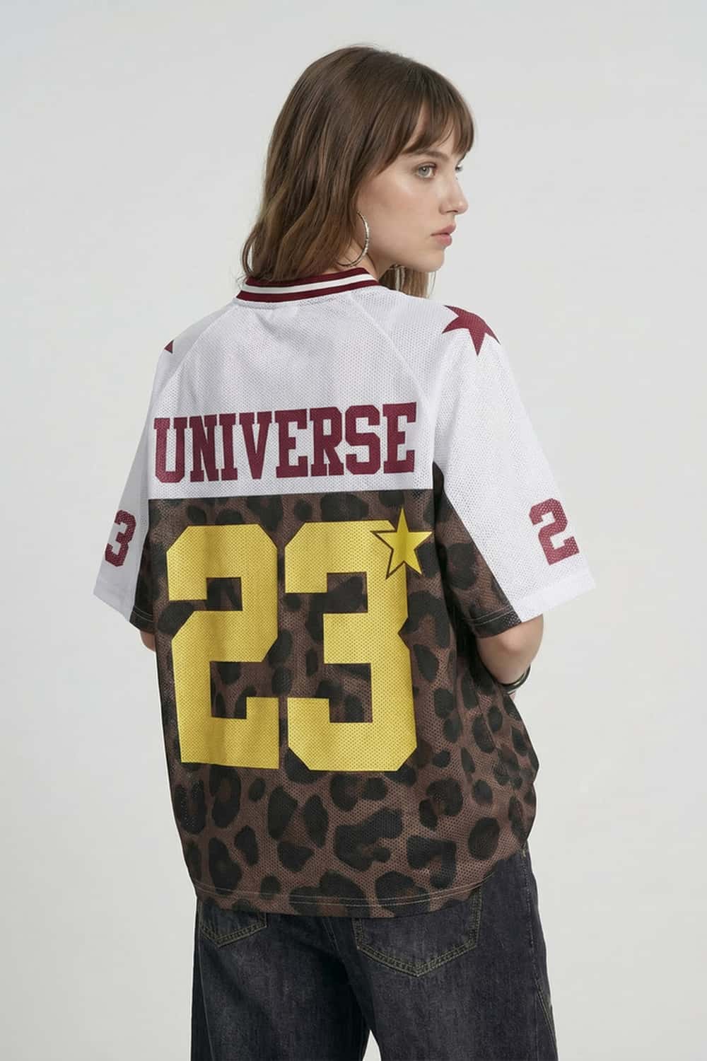 Leopard Print Mesh Jersey Tee - White