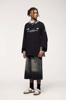 Paneled Graphic Long Sleeve T-Shirt - Active Black