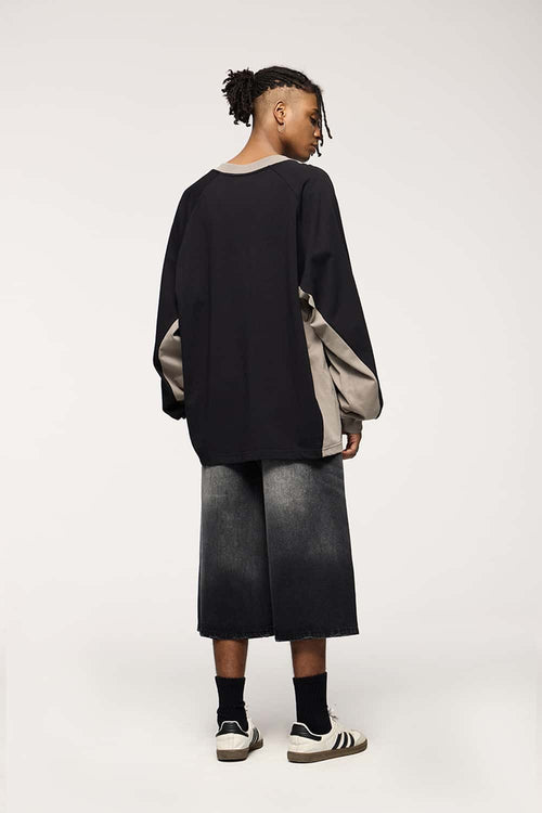 Paneled Graphic Long Sleeve T-Shirt - Active Black