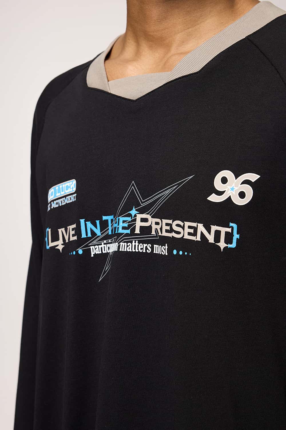 Paneled Graphic Long Sleeve T-Shirt - Active Black