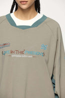 Paneled Graphic Long Sleeve T-Shirt - Khaki