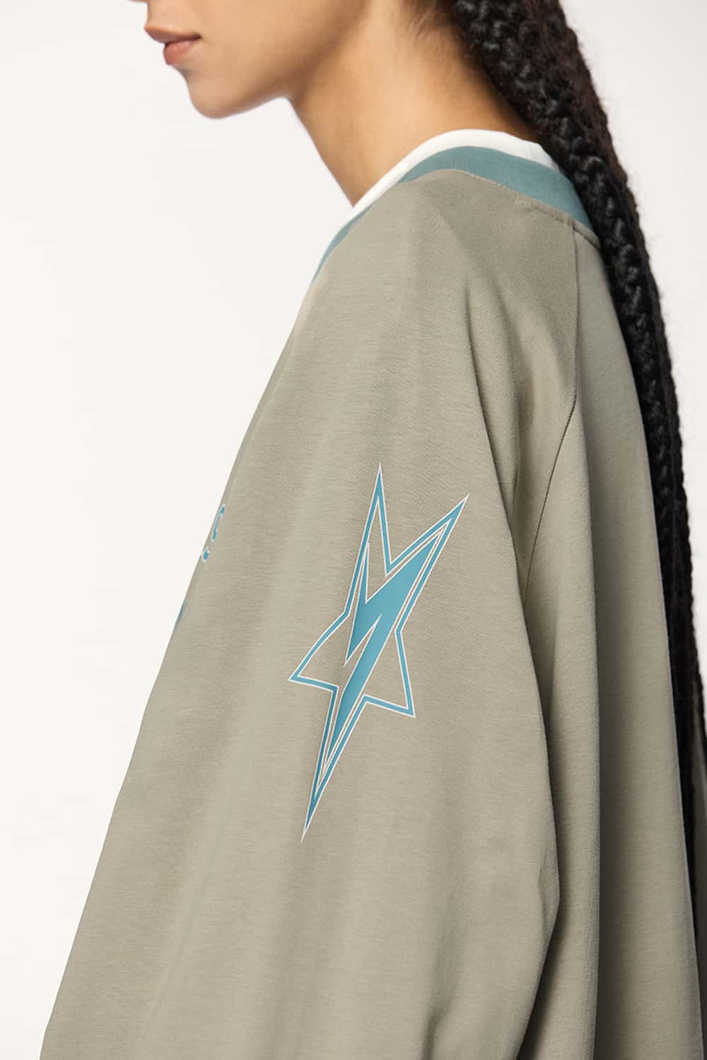 Paneled Graphic Long Sleeve T-Shirt - Khaki