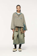 Paneled Graphic Long Sleeve T-Shirt - Khaki