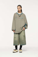 Paneled Graphic Long Sleeve T-Shirt - Khaki