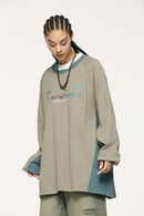 Paneled Graphic Long Sleeve T-Shirt - Khaki