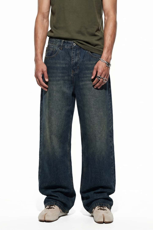 Washed Wide-Leg Denim Jeans - Blue