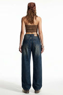 Washed Wide-Leg Denim Jeans - Blue