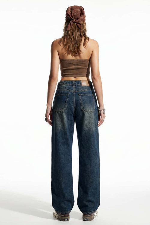 Washed Wide-Leg Denim Jeans - Blue