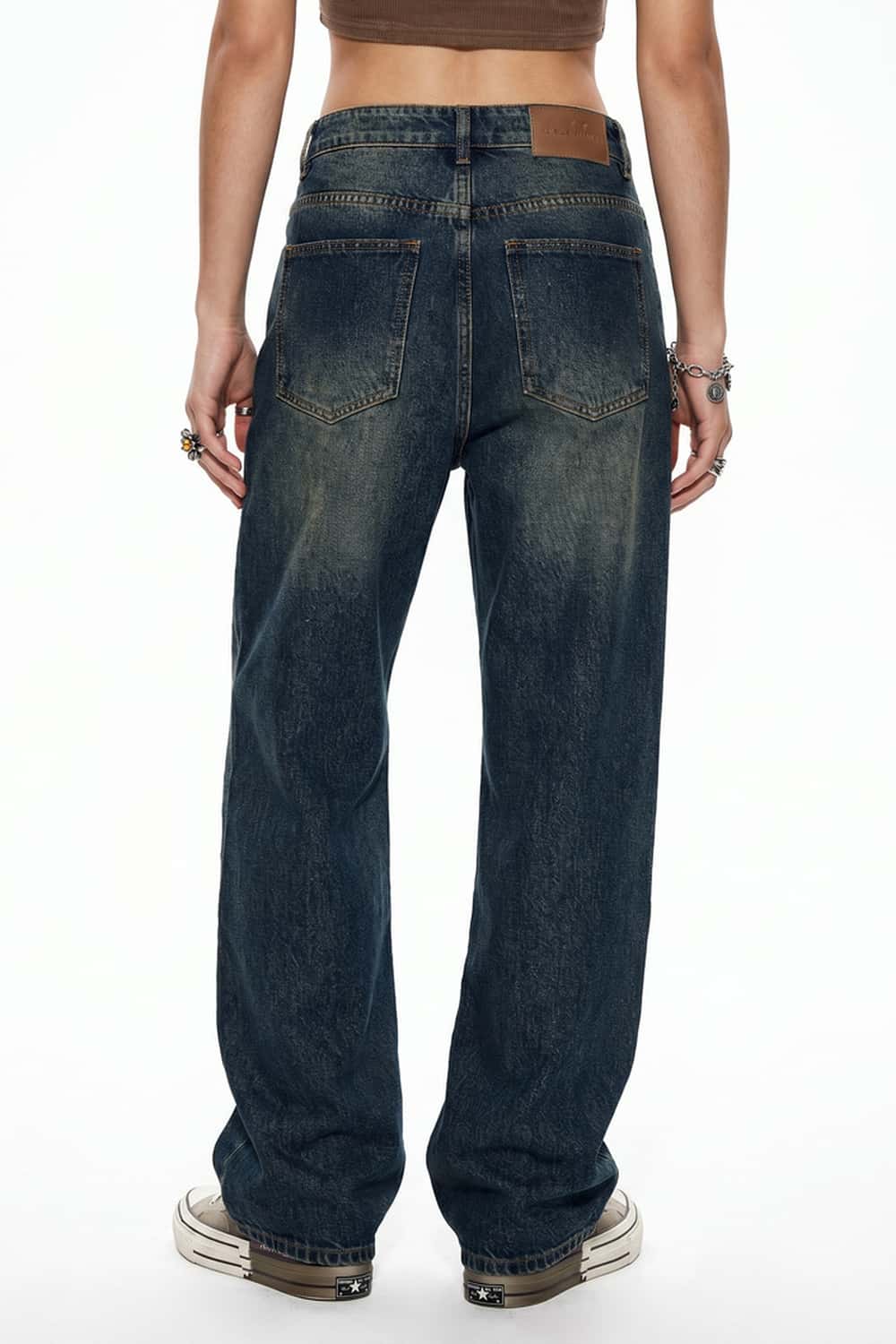 Washed Wide-Leg Denim Jeans - Blue