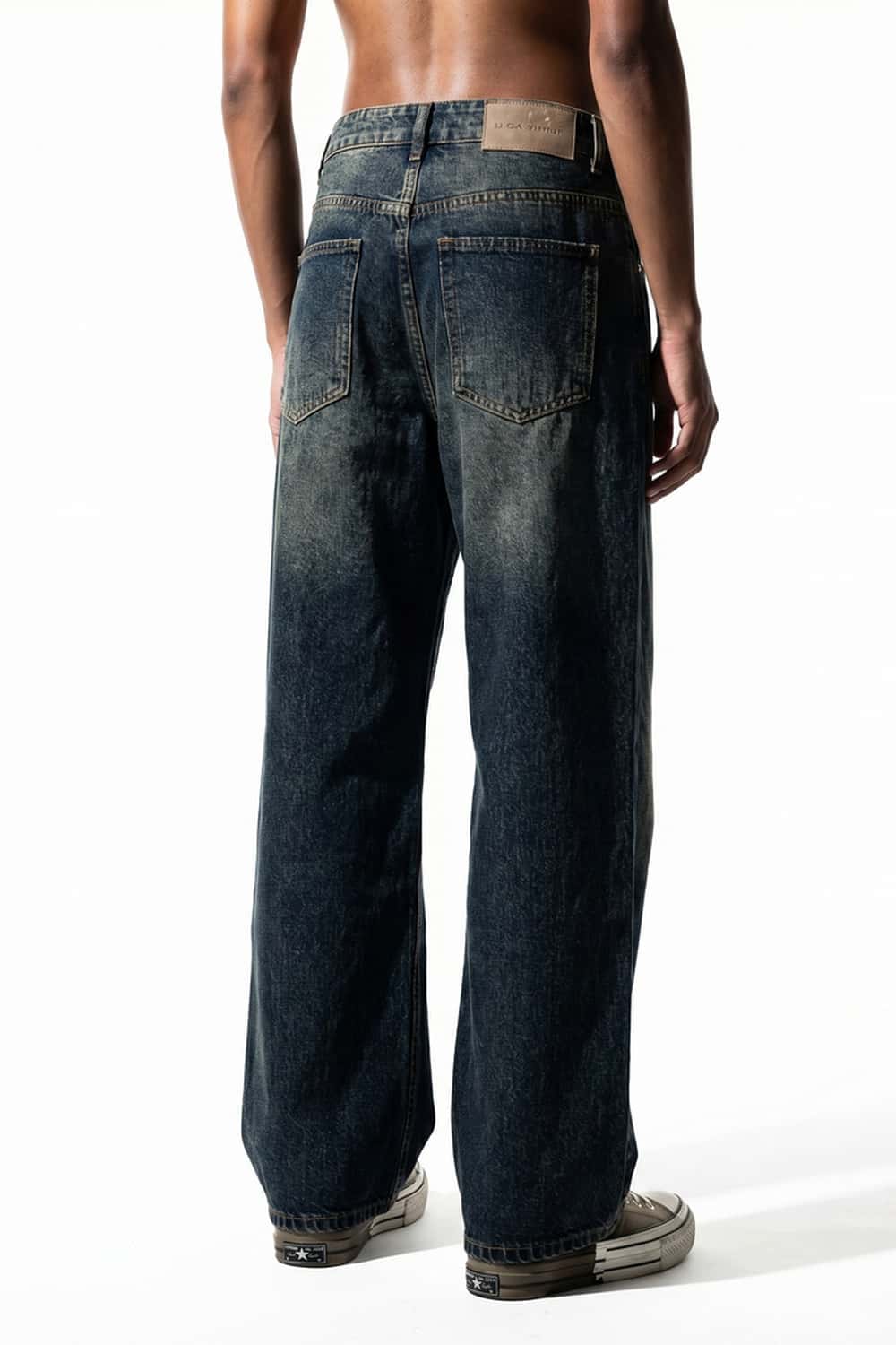 Washed Wide-Leg Denim Jeans - Blue
