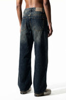 Washed Wide-Leg Denim Jeans - Blue