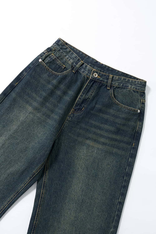 Washed Wide-Leg Denim Jeans - Blue