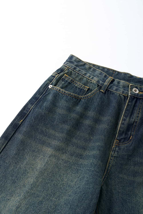 Washed Wide-Leg Denim Jeans - Blue