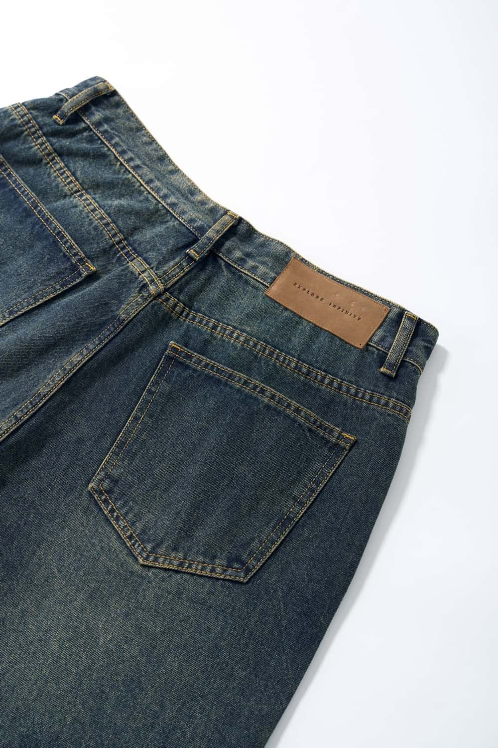Washed Wide-Leg Denim Jeans - Blue