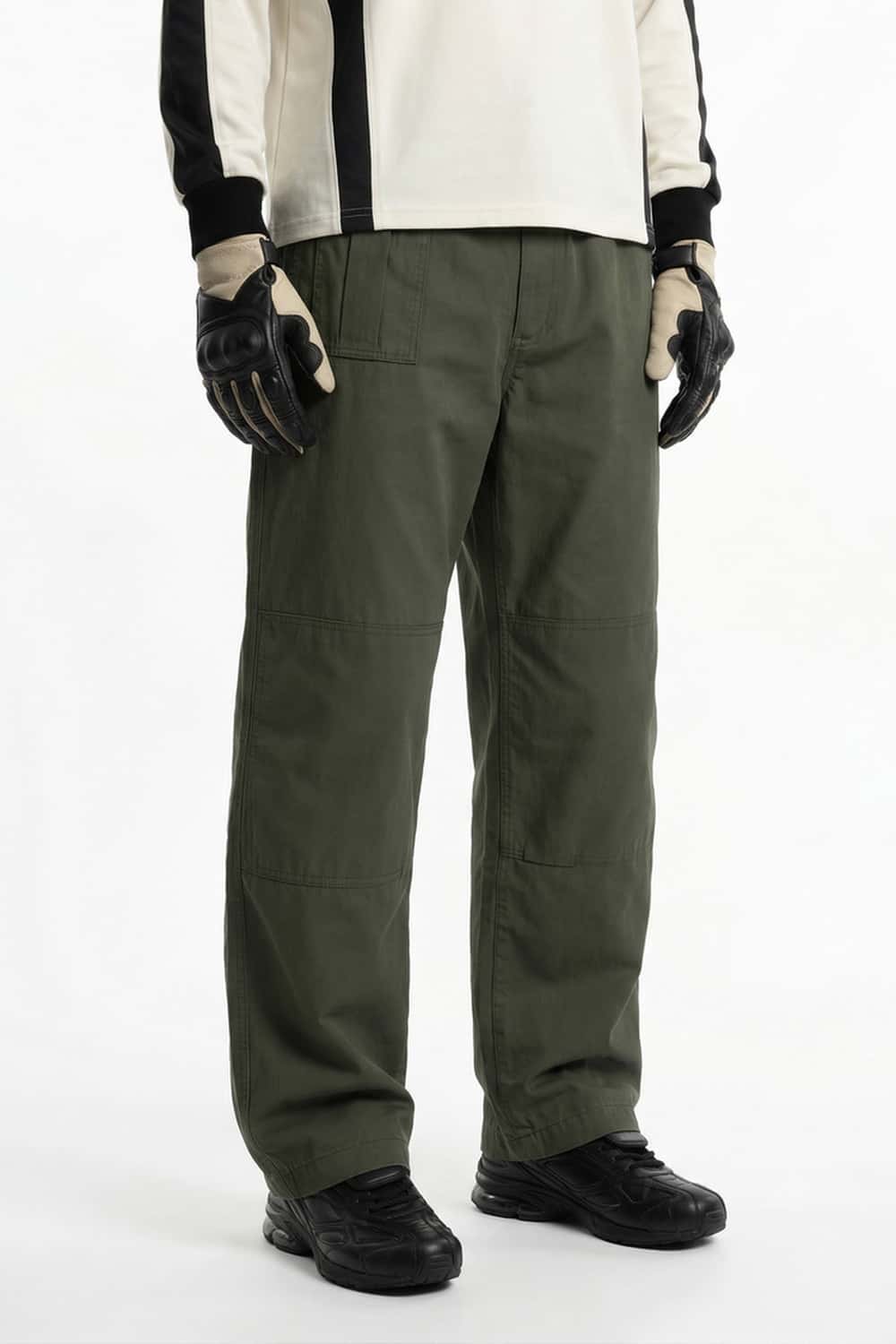 Washed Paneled Utility Pants - Military Green