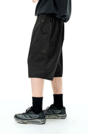 Knee-Length Drawstring Cargo Shorts - Black