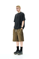 Knee-Length Drawstring Cargo Shorts - Dark Khaki