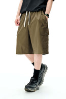 Knee-Length Drawstring Cargo Shorts - Dark Khaki