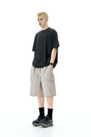 Knee-Length Drawstring Cargo Shorts - Light Gray