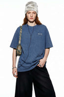Washed Letter Back Graphic T-Shirt - Blue