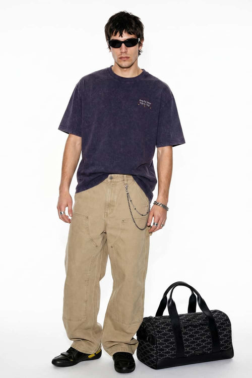 Washed Letter Back Graphic T-Shirt - Dark Purple