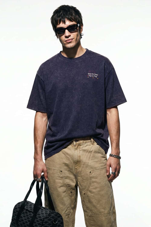 Washed Letter Back Graphic T-Shirt - Dark Purple