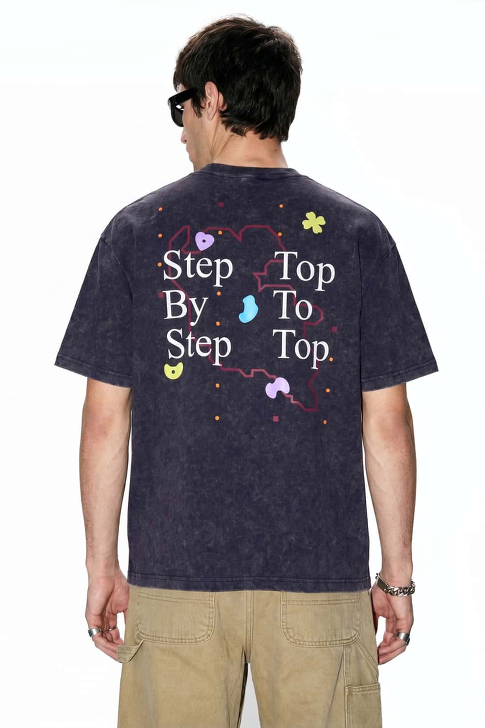 Washed Letter Back Graphic T-Shirt - Dark Purple