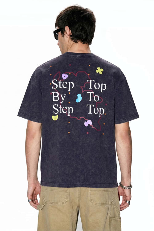 Washed Letter Back Graphic T-Shirt - Dark Purple