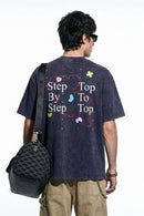 Washed Letter Back Graphic T-Shirt - Dark Purple