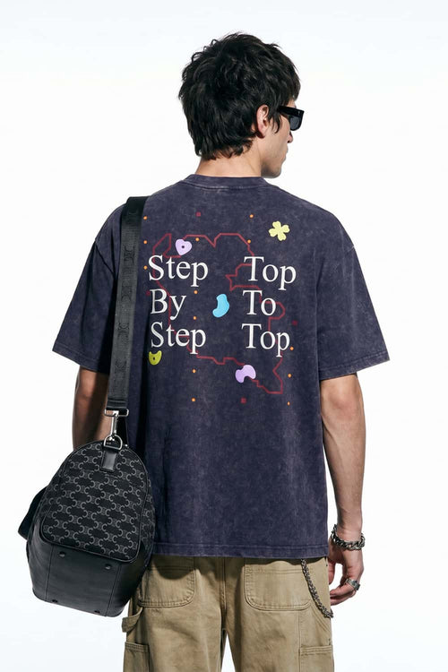 Washed Letter Back Graphic T-Shirt - Dark Purple