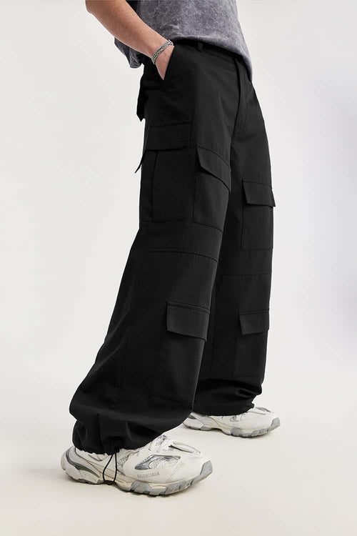Ripstop Wide-Leg Cargo Pants - Black
