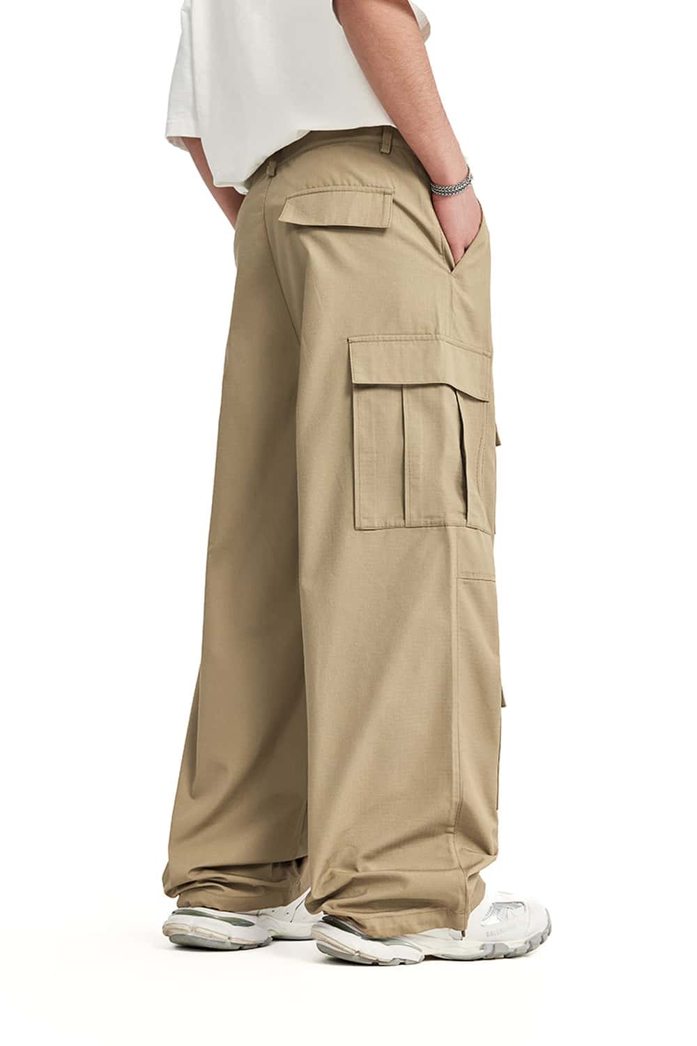 Ripstop Wide-Leg Cargo Pants - Khaki