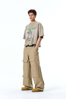 Ripstop Wide-Leg Cargo Pants - Khaki