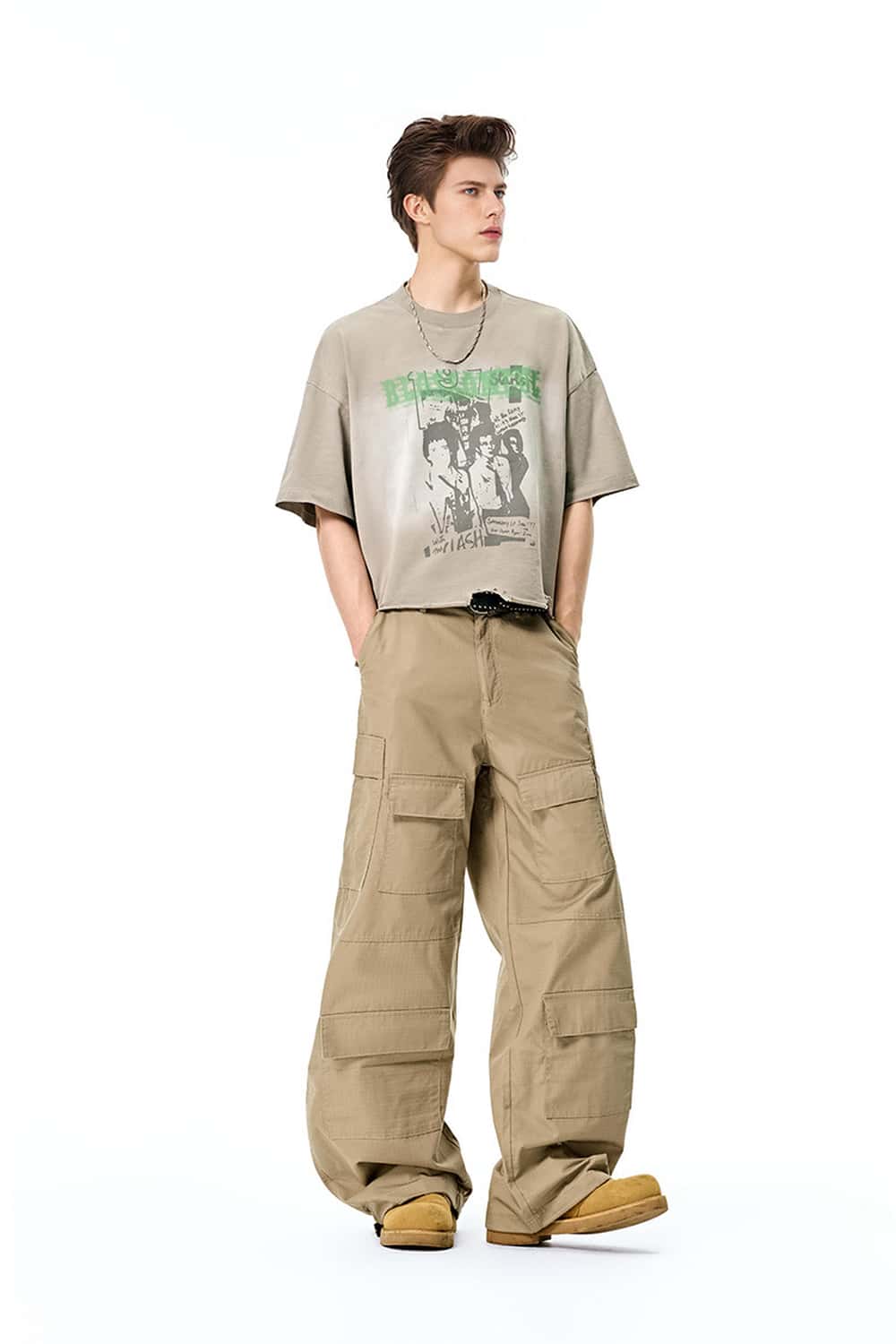 Ripstop Wide-Leg Cargo Pants - Khaki