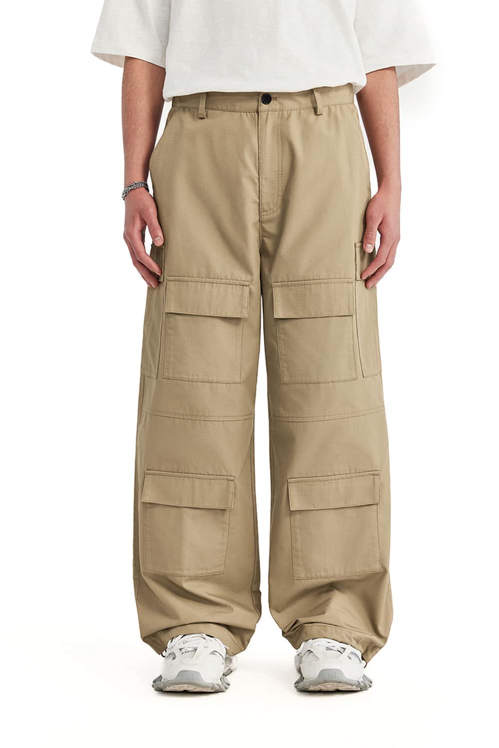 Ripstop Wide-Leg Cargo Pants - Khaki