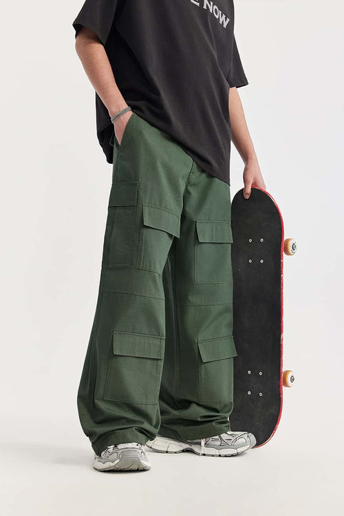 Ripstop Wide-Leg Cargo Pants - Rainforest Green