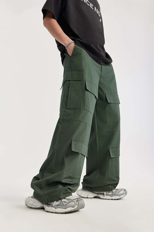 Ripstop Wide-Leg Cargo Pants - Rainforest Green