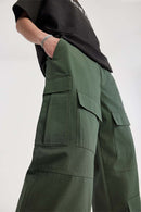 Ripstop Wide-Leg Cargo Pants - Rainforest Green