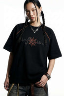 Chenille Graphic Loose T-Shirt - Black