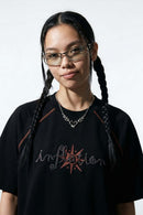 Chenille Graphic Loose T-Shirt - Black