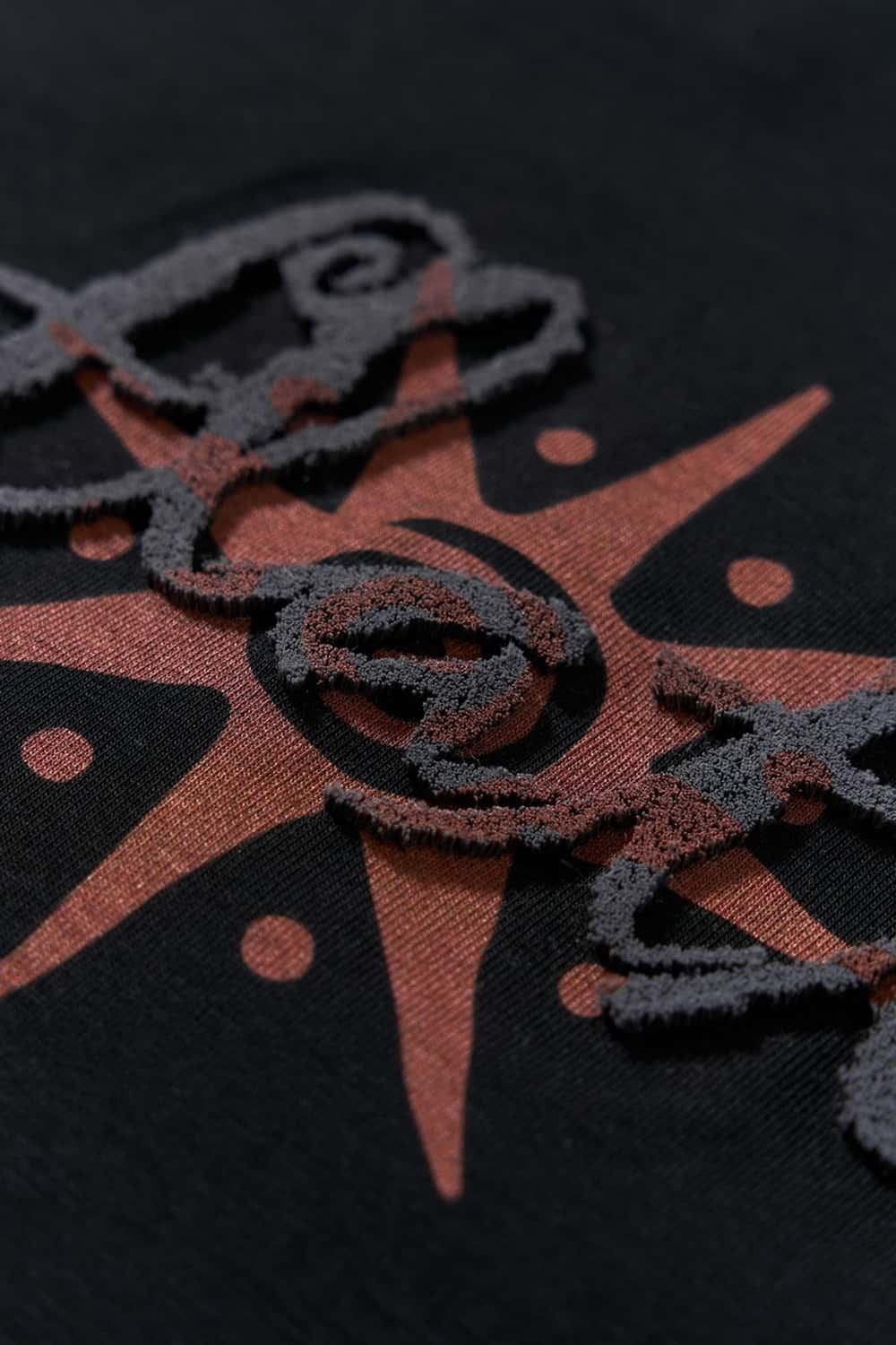 Chenille Graphic Loose T-Shirt - Black